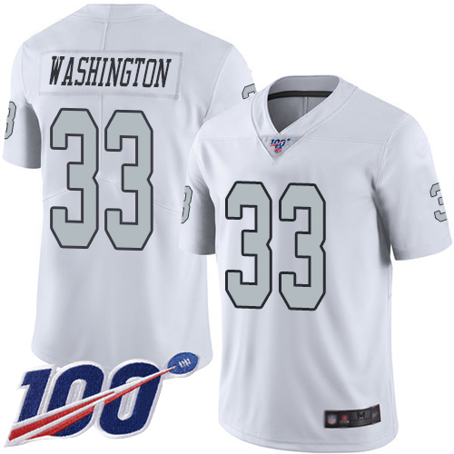 Men Oakland Raiders Limited White DeAndre Washington Jersey NFL Football #33 100th Season Jersey->oakland raiders->NFL Jersey